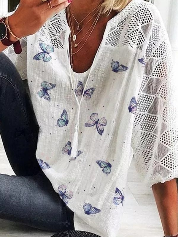 Sleeve Floral Cotton-Blend To...