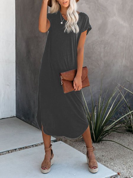 Casual Solid Short Sleeve Dre...