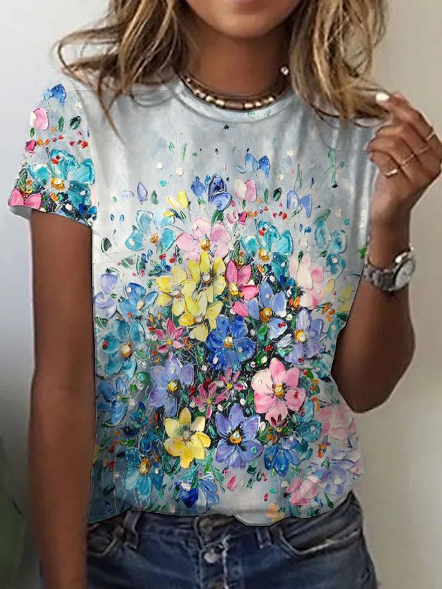 Floral Loosen Vacation T-Shir...