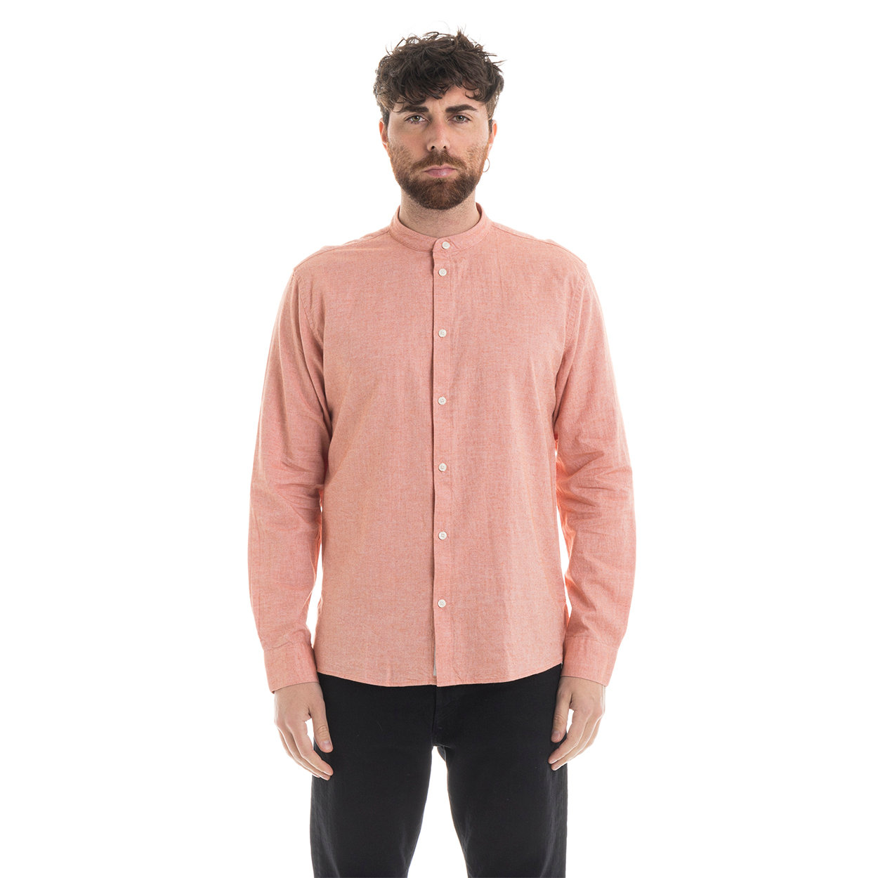 Camicia con collo alla coreana salmone