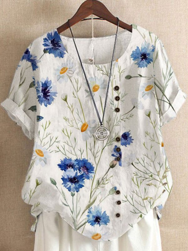 Floral Buttoned Daily T-Shirt...