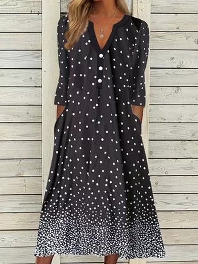 V Neck Polka Dots Weaving Dre...