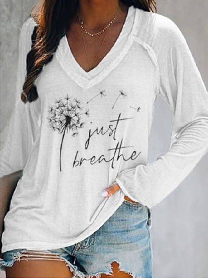 Sleeve Floral-Print V Neck T-...