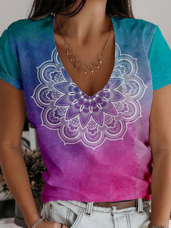 Sleeve Regular Fit V-neck T-S...