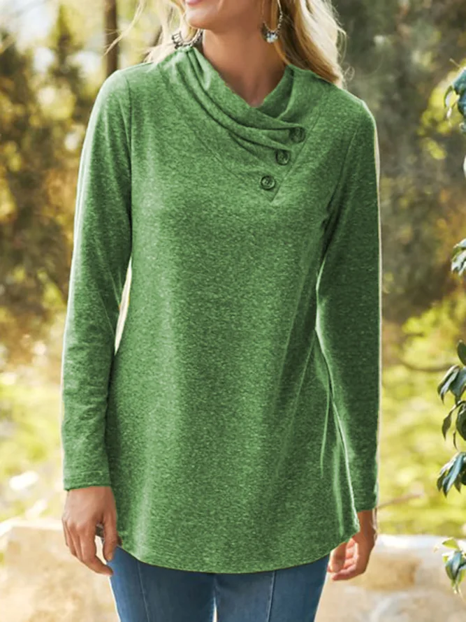 Turtleneck Buttoned Long Slee...