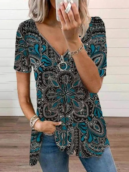 Printed Casual Short Sleeve T...