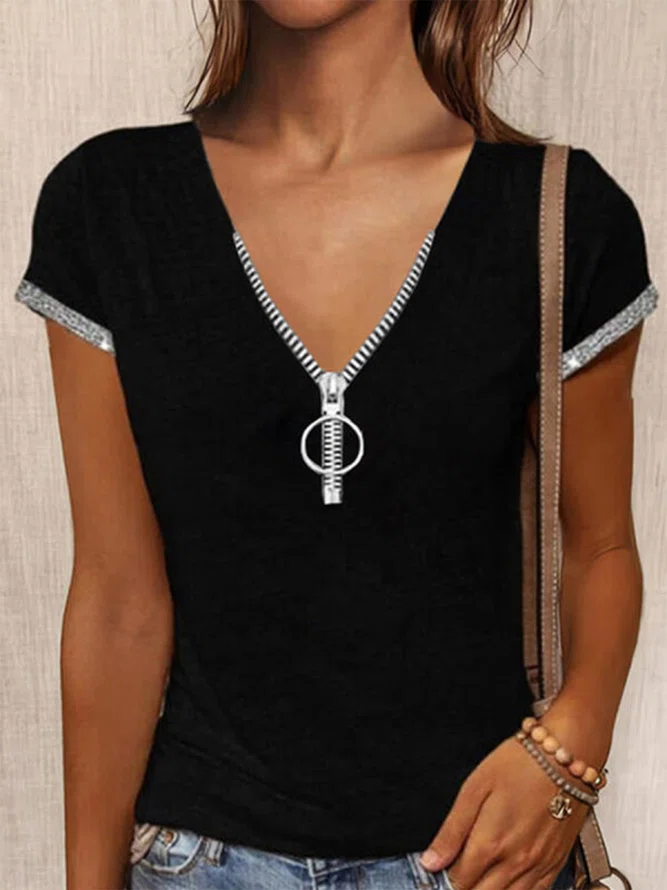 Fit Zipper Short Sleeve T-Shi...