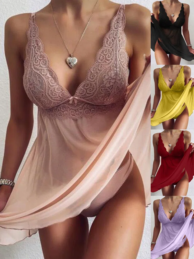 V Sexy Lace Nightdress Plus S...