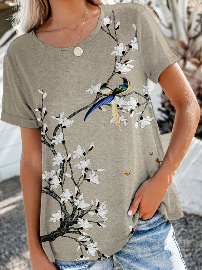 Floral Casual Short Sleeve T-...
