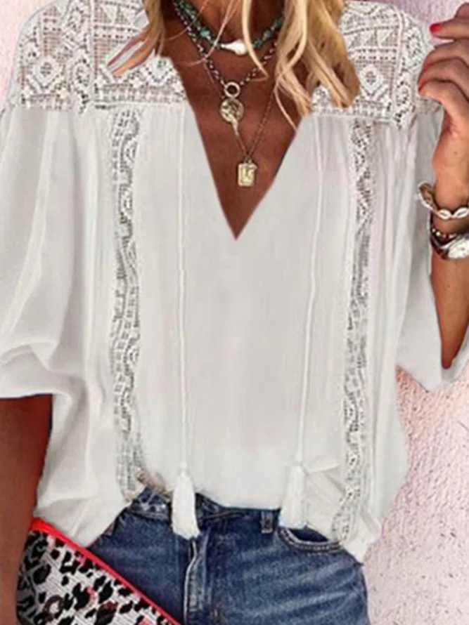 Vacation V Neck Mid Sleeve Bl...