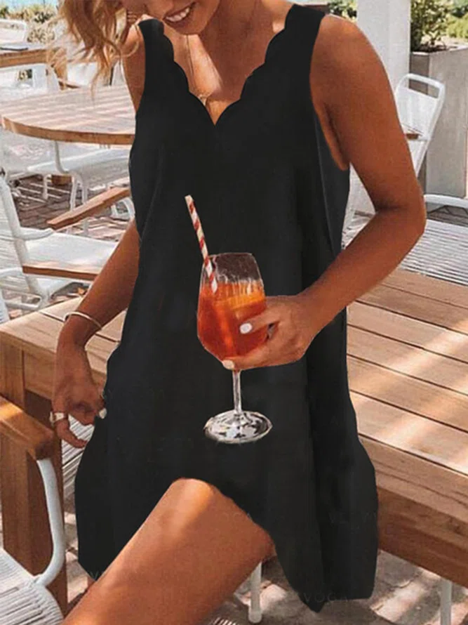 Loosen Casual Solid  V Neck  ...
