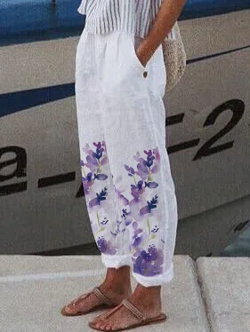 Casual Loosen Pockets Floral ...
