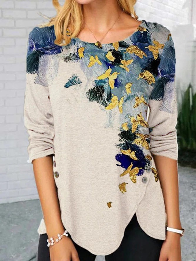 Long Sleeve Floral Shirts & T...