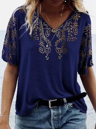 Blends V Neck Short Sleeve To...