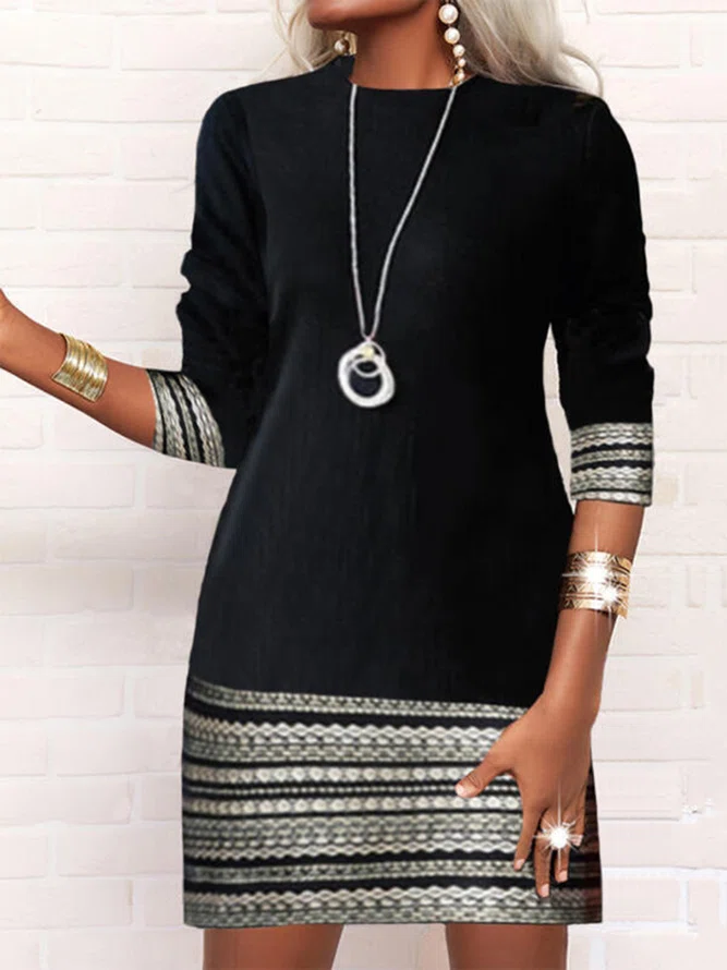 Cotton Blends Crew Neck Dress...