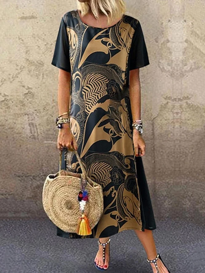 Short Sleeve Round Neck Midi ...