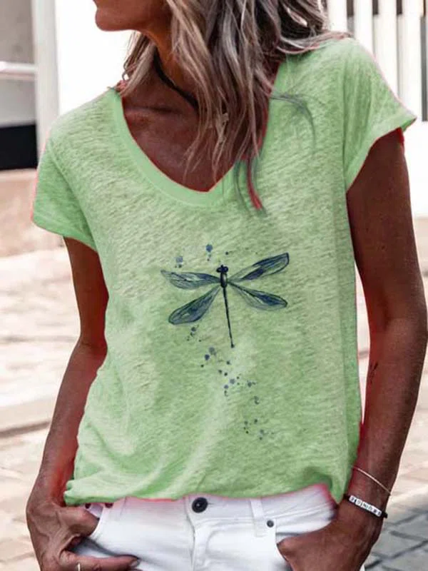 Casual Short Sleeve Cotton-Bl...