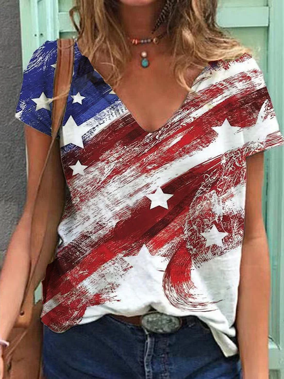 American Flag Casual T-Shirt/...