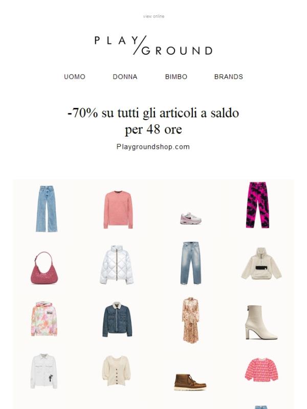 PLAYGROUND | -70% su tutti gli articoli a saldo per 48 ore