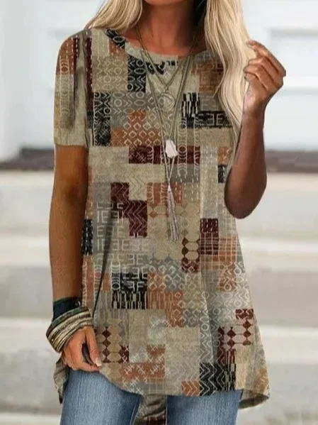 Neck Geometric Causal Tunic T...