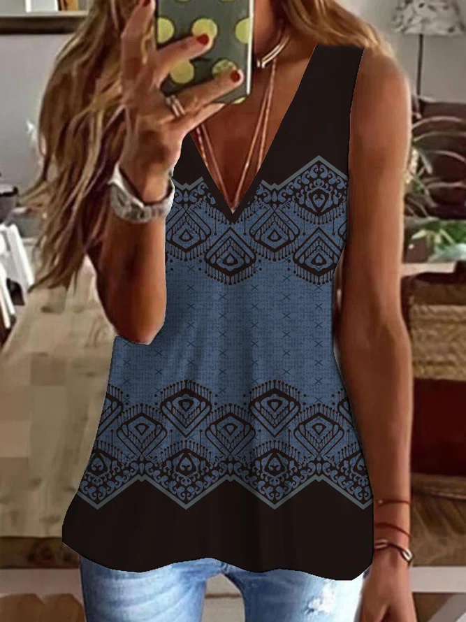  Tribal Casual V Neck Knit Ta...