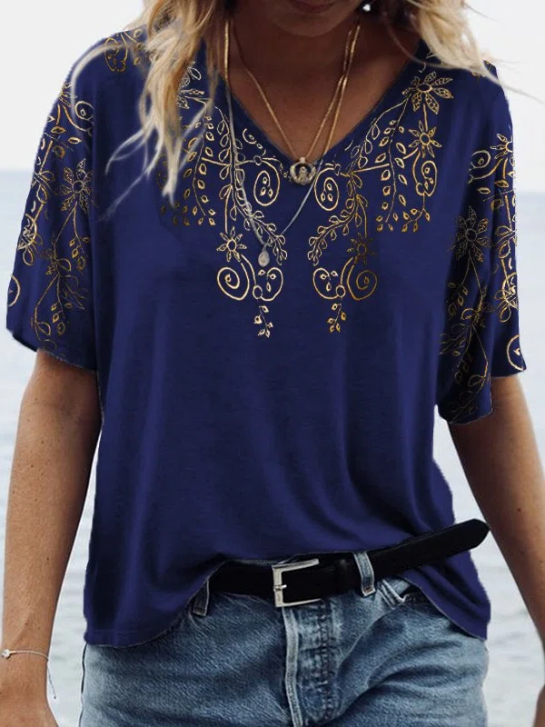 Blends V Neck Short Sleeve To...