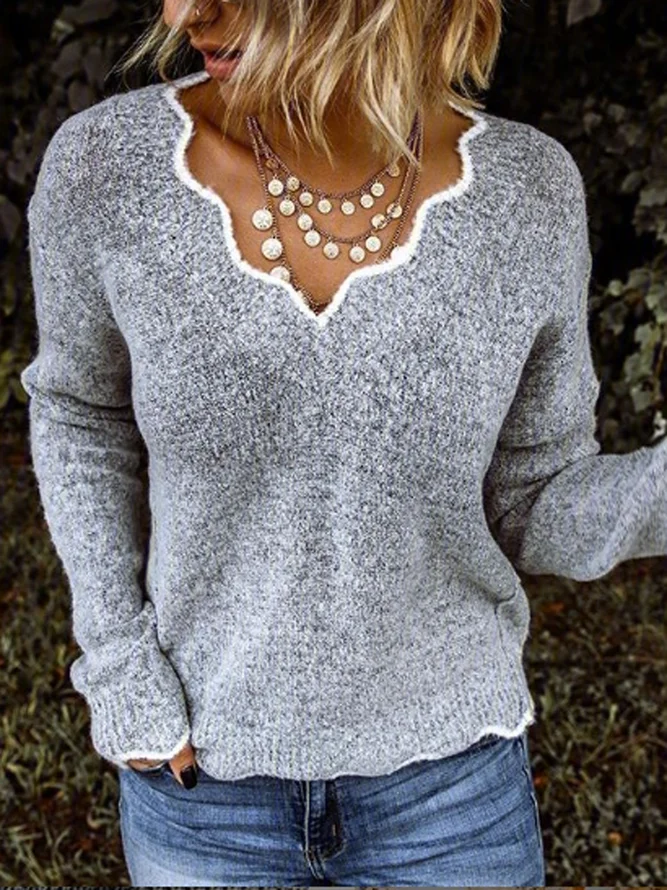 Scallop Neck Solid Causal Swe...