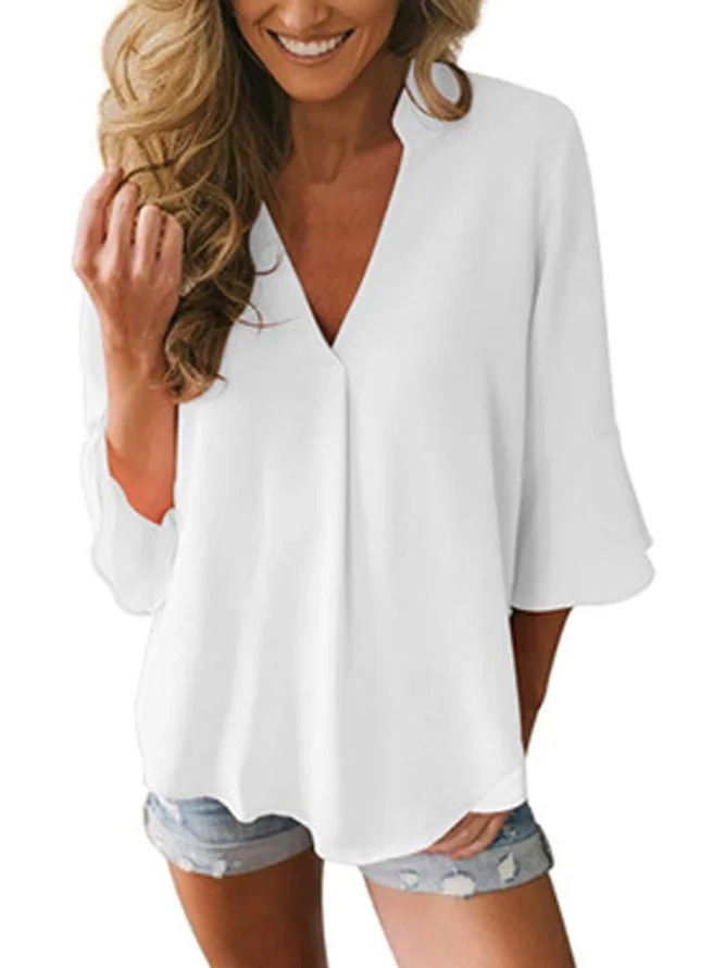 Neck Plain Casual Shirts & Bl...