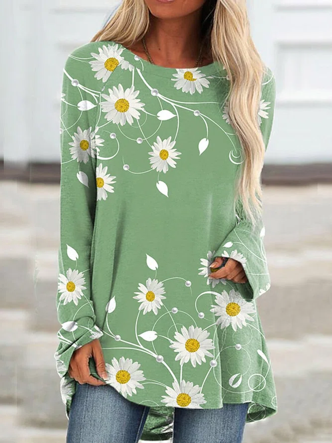 Floral Print Long-sleeved T-s...
