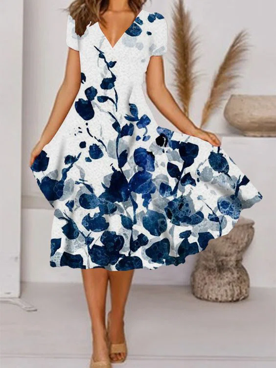 Floral Short Sleeve women Dre...
