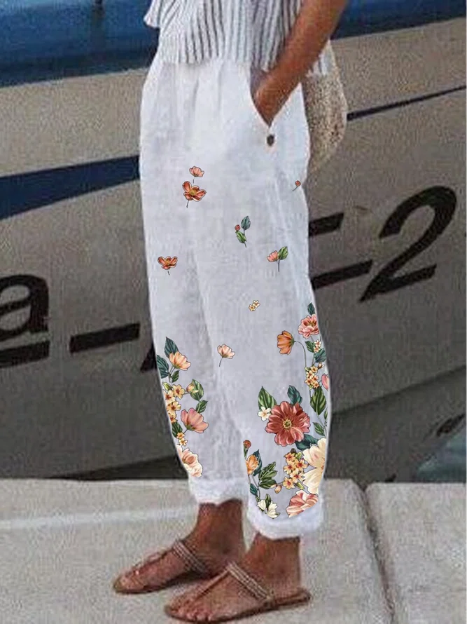 Casual Floral Ombre Loosen Pa...