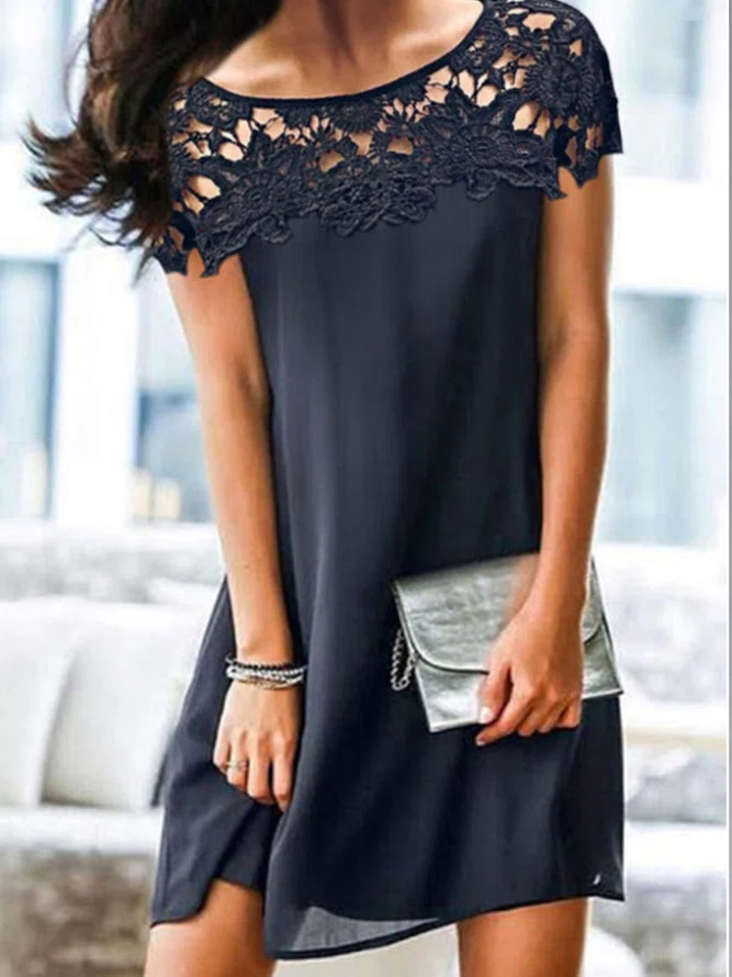 Sleeve Crew Neck Shift Elegan...