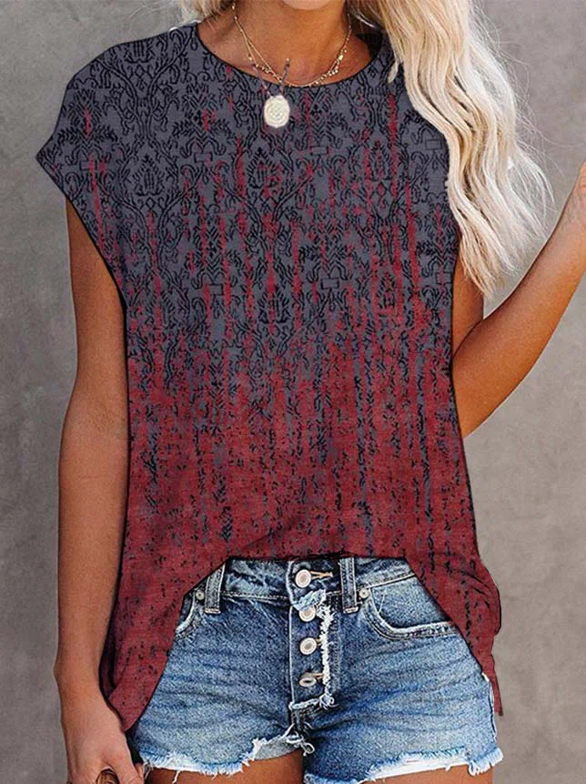 Crew Neck  Vintage  Summer  R...