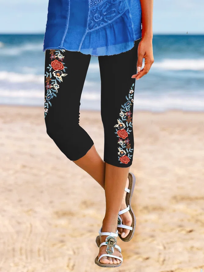 waist bottomed Capri Pants Pl...
