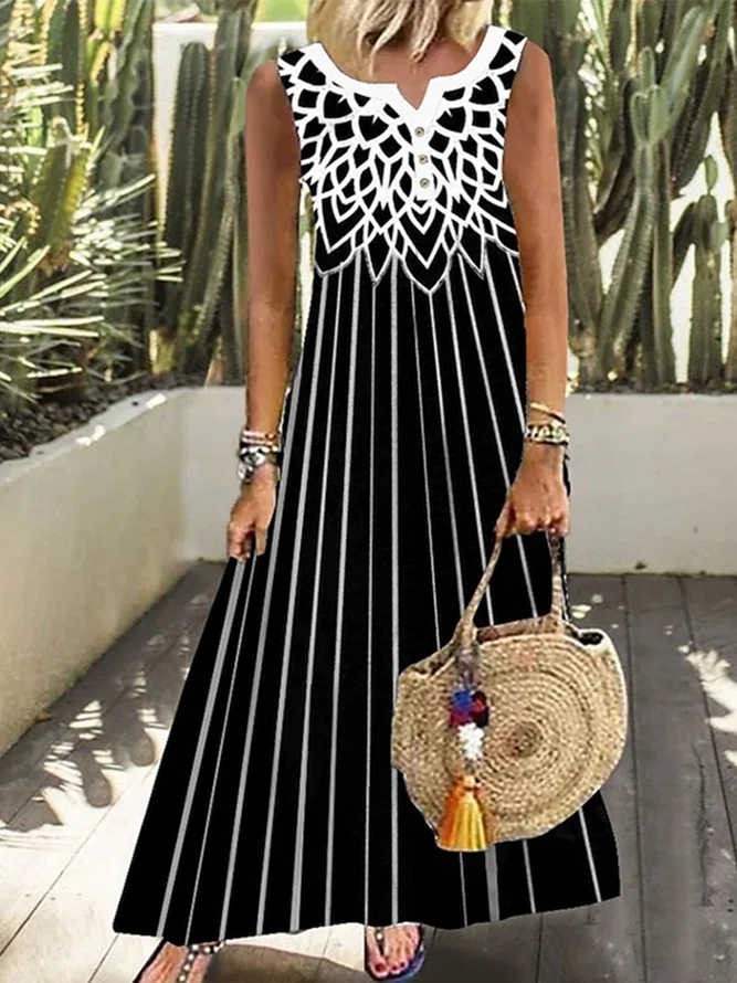 Buttoned Sleeveless Woven Dre...