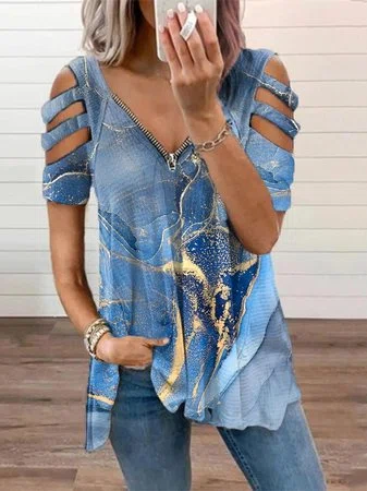 Cotton Blends Short Sleeve To...