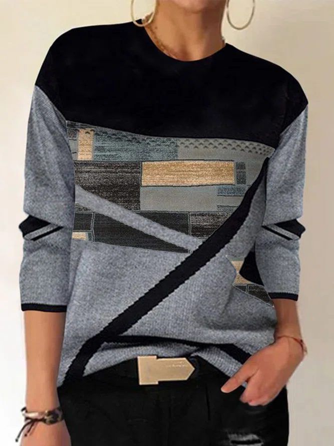 Neck Geometric Daily Sweatshi...