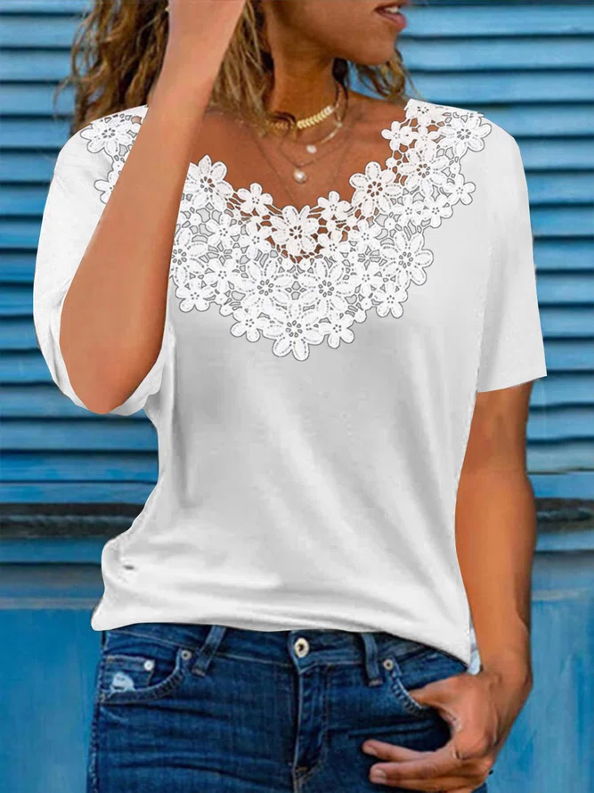 loose lace top T-shirt Plus S...