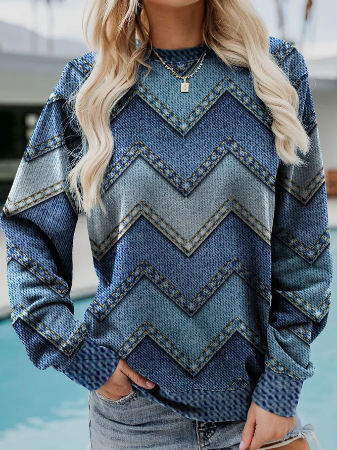 Neck Geometric Casual Sweatsh...