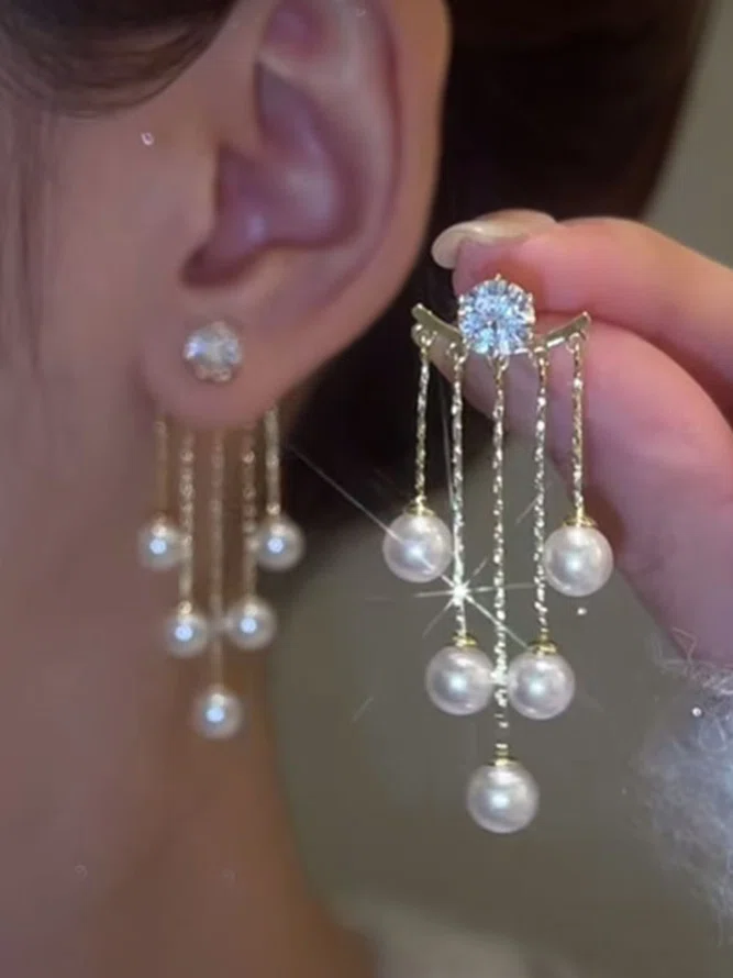 Pearl Tassel Rhinestone   Ear...