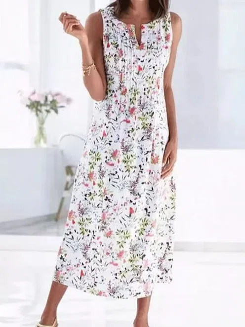 Floral Sleeveless Knitting Dr...