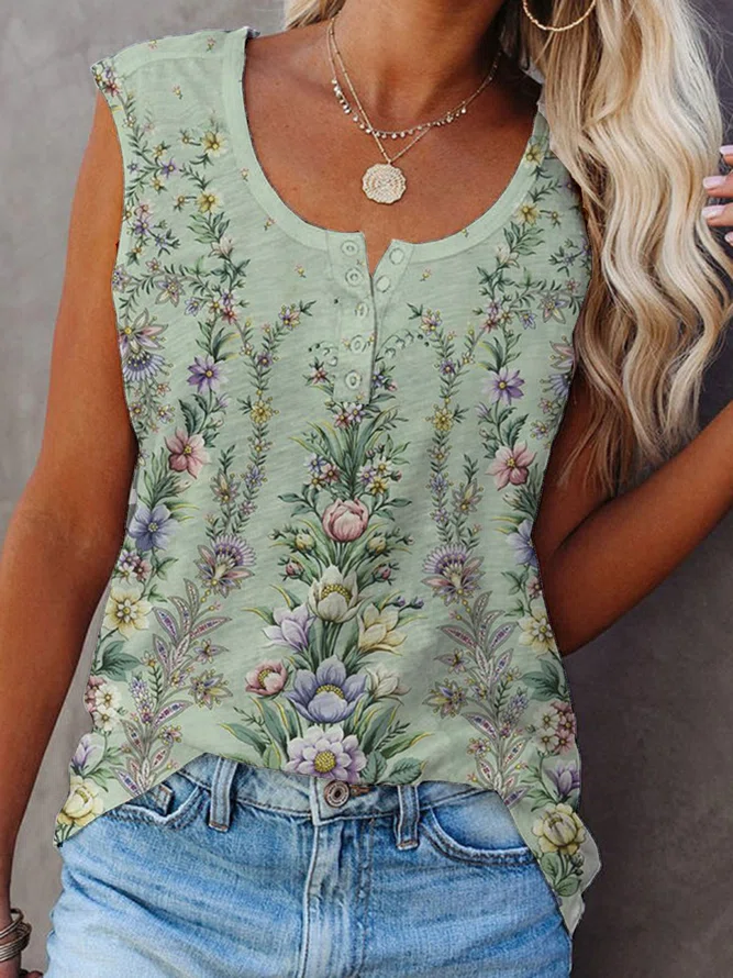 Regular Fit Floral Sleeveless...