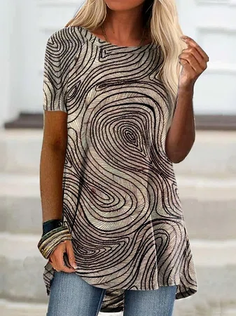 Abstract Short Sleeve Casual ...