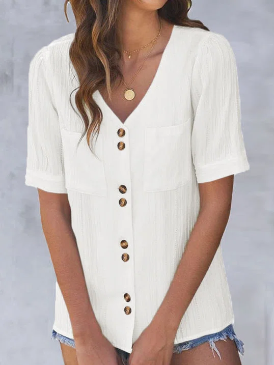 Solid Color Short-sleeved Blo...