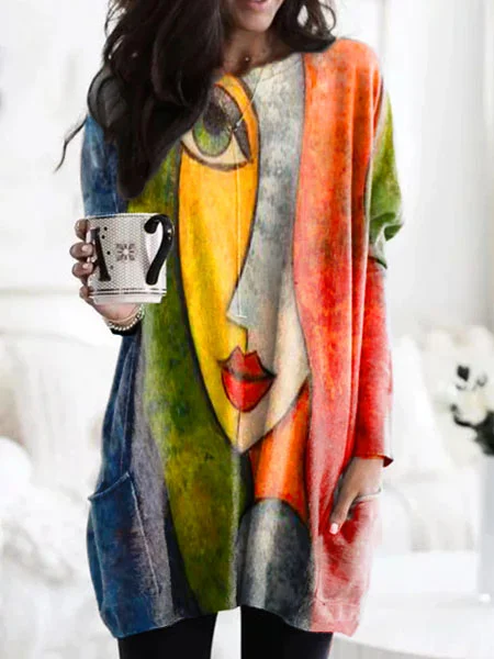 Neck Painting Causal Tunic To...