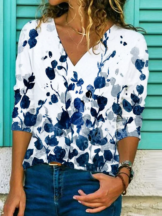 Neck Floral Causal T-Shirt/Te...