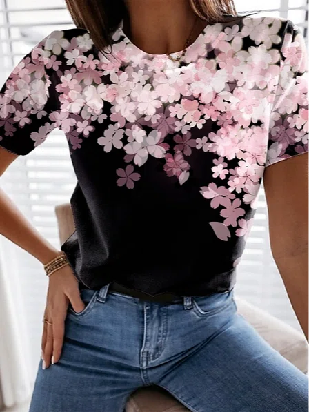 Cotton Blends Short Sleeve T-...