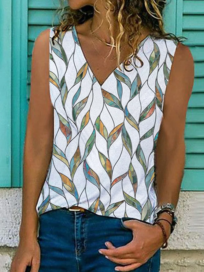 V Neck Leaves Vacation Tank T...
