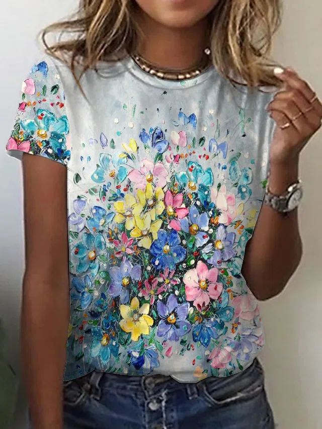 Floral Loosen Vacation T-Shir...