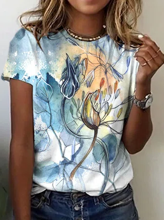 Casual Floral Short Sleeve T-...